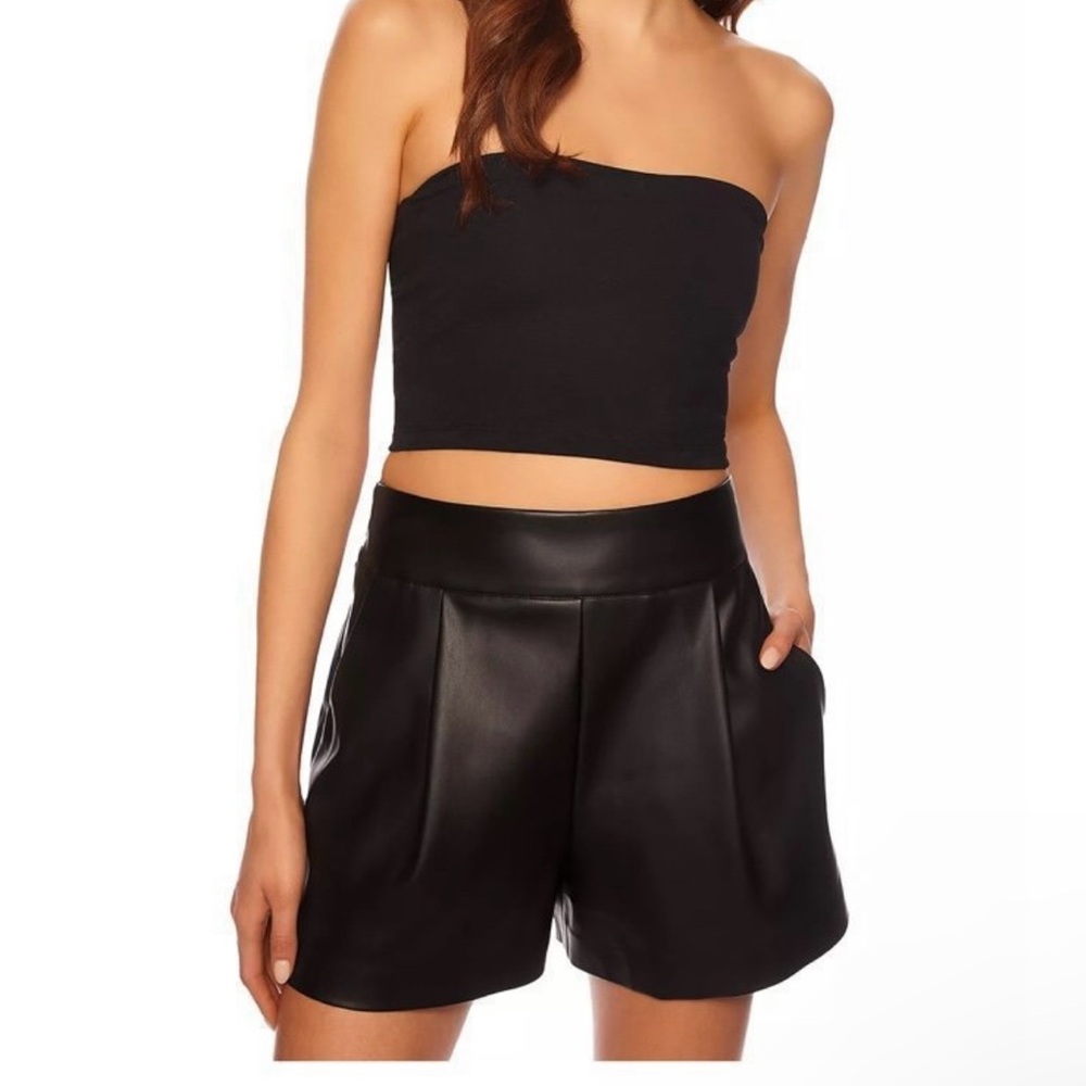 NWOT Susana Monaco Faux Leather Pleated Shorts Thunder Small